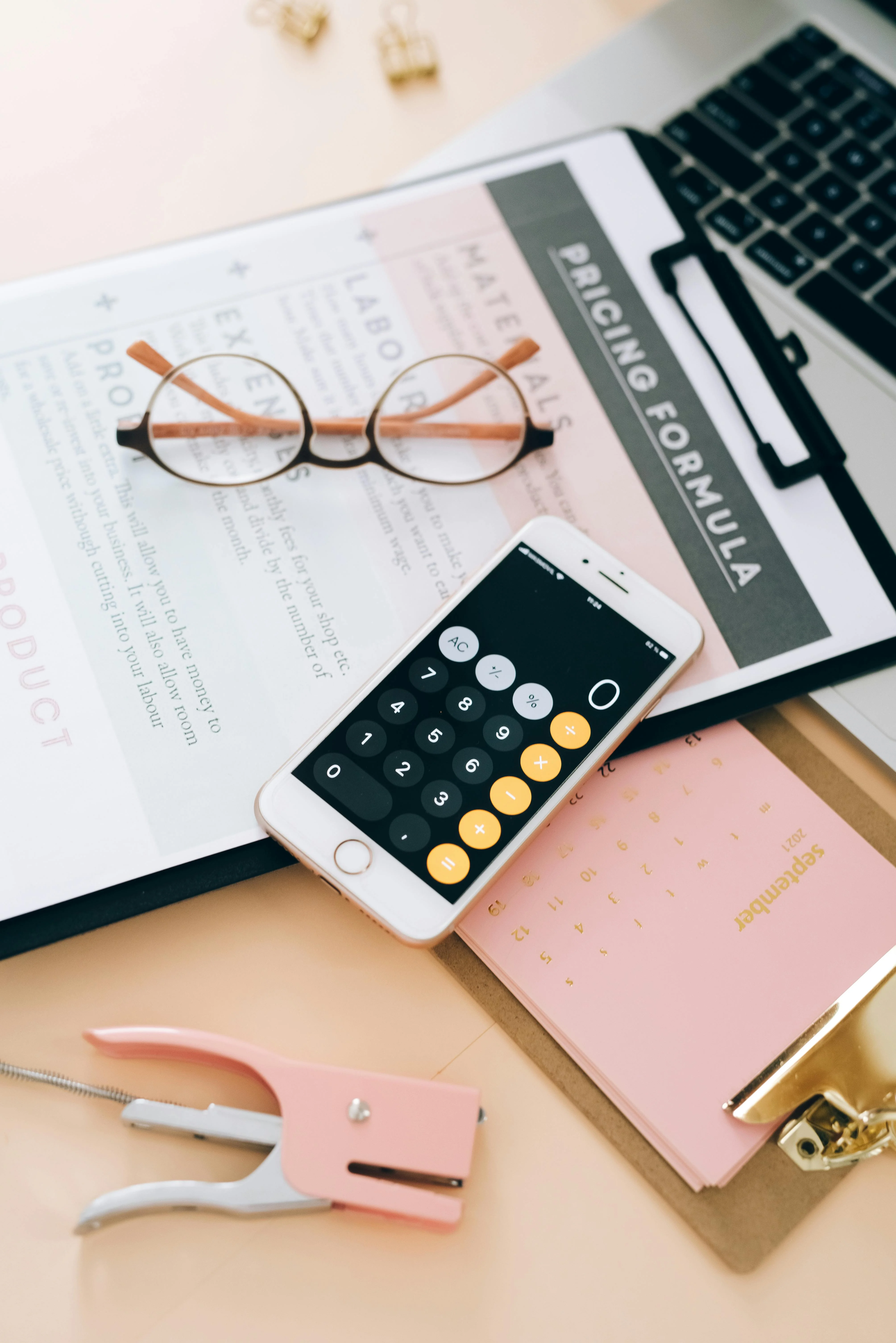 Organized documents and calculator - Administrative Support Services